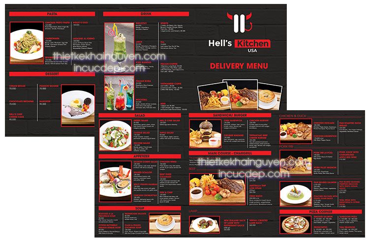 Mẫu thiết kế menu tờ rơi nhà hàng hells-kitchen