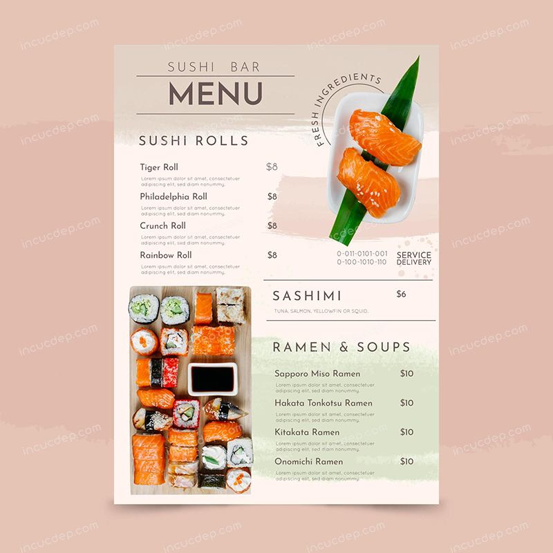 Bảng menu A4 - menu sushi