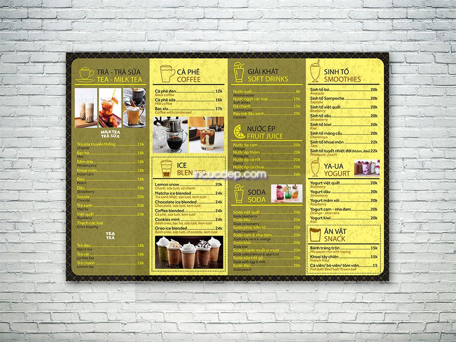 Thiết kế menu bảng cafe để tại quày