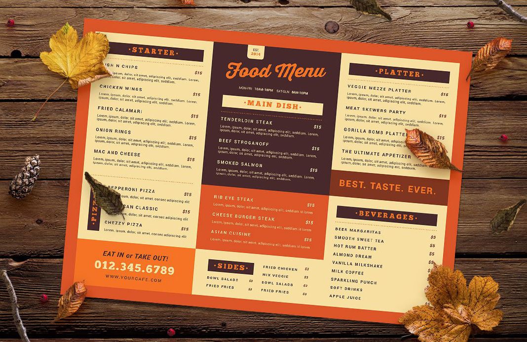 Kiểu menu retro cho nhà hàng âu cố điển
