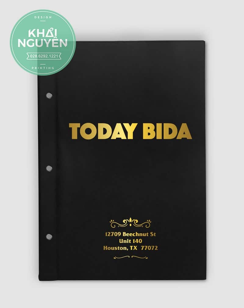 TODAY BIDA - Mockup menu bìa da ép kim vàng