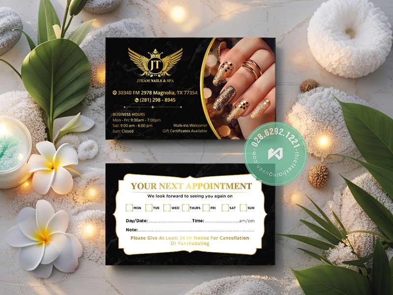Mẫu Appointment Card kết hợp 2 trong 1 của tiệm JT Nail