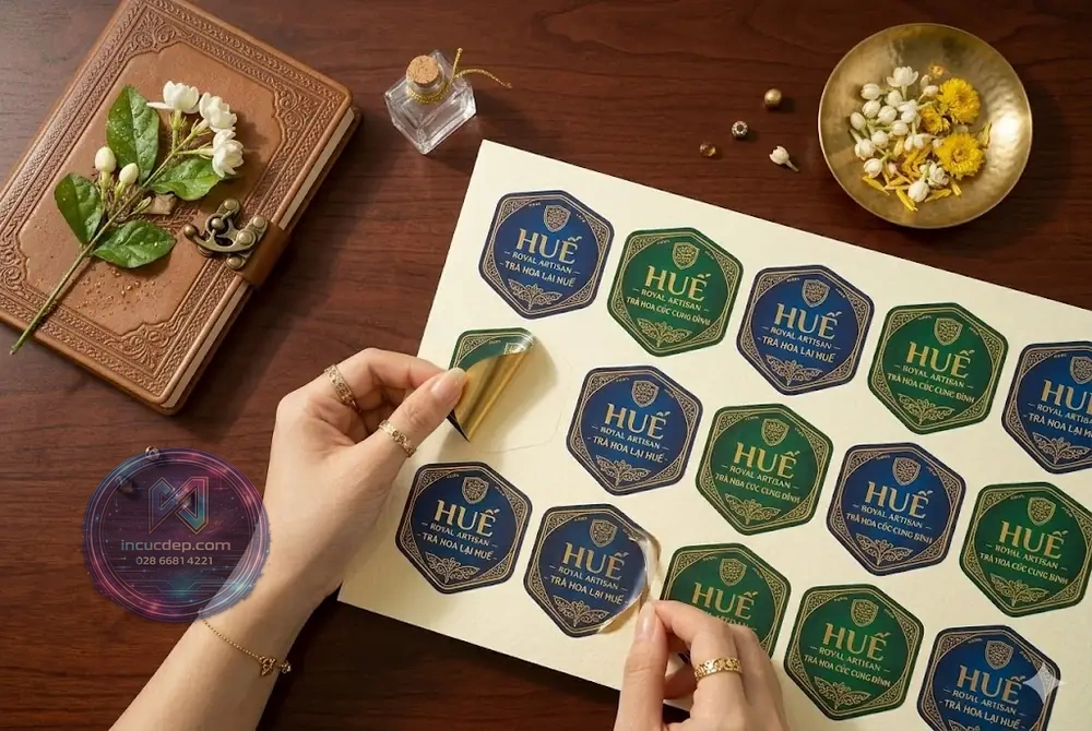 logo tần số năng lượng in decal sticker bế hình chính xác