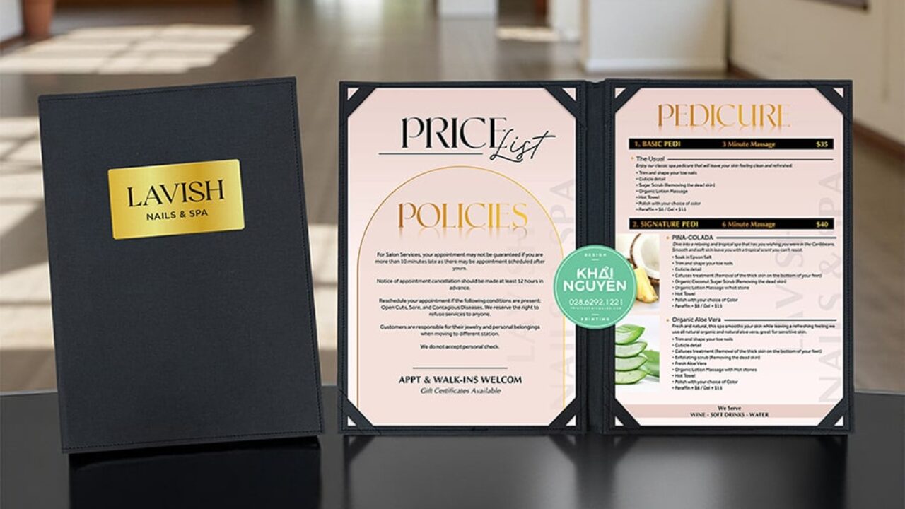 Tờ rơi menu in lấy gấp cho spa nails tphcm