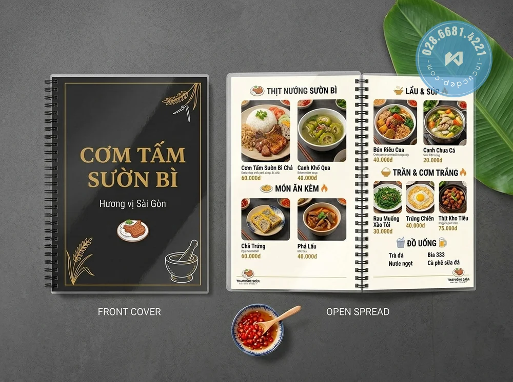 cơ sở in thực đơn menu plastic lò xo Huế
