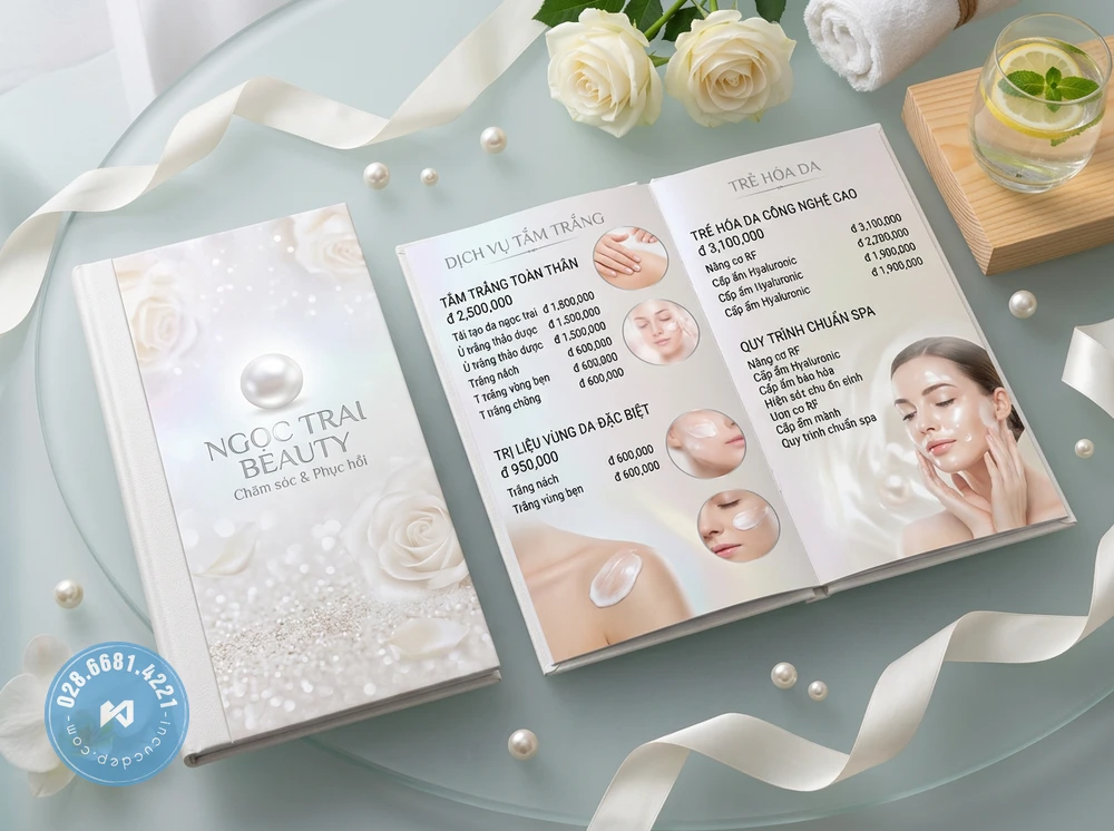Menu mica tiệm nail spa cao cấp bìa 3mm sang trọng – In Khải Nguyên