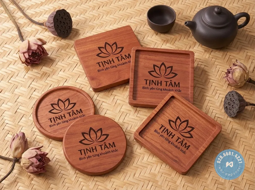 Lót ly gỗ khắc laser cao cấp