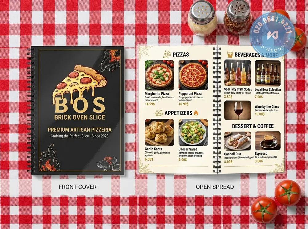 nhà in thực đơn menu plastic lò xo sắc nét