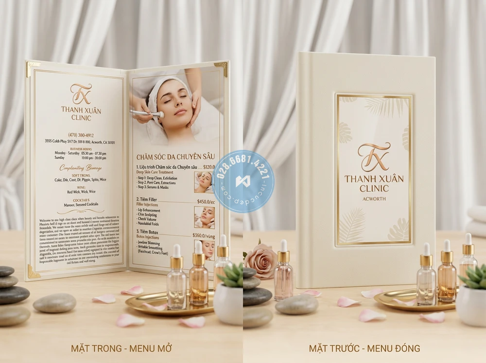 Bìa menu mica tiệm nail dày 3mm in trực tiếp cao cấp