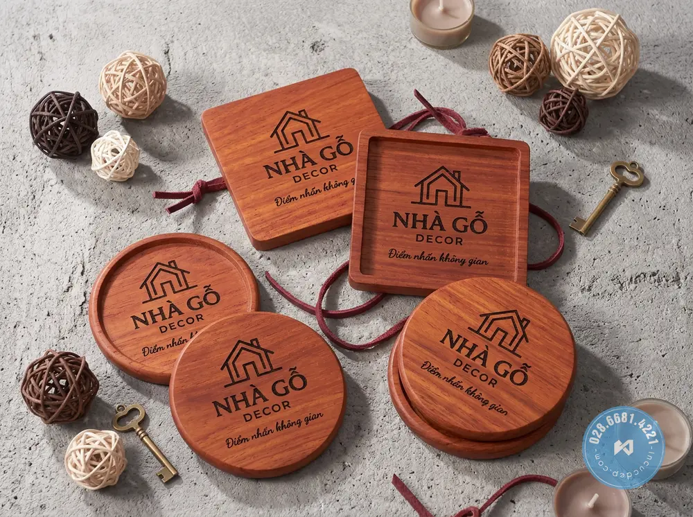 Lót ly gỗ khắc laser Sài Gòn