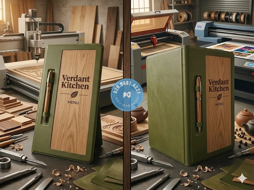 thiết kế hiện đại thực đơn gỗ khắc laser quận 1