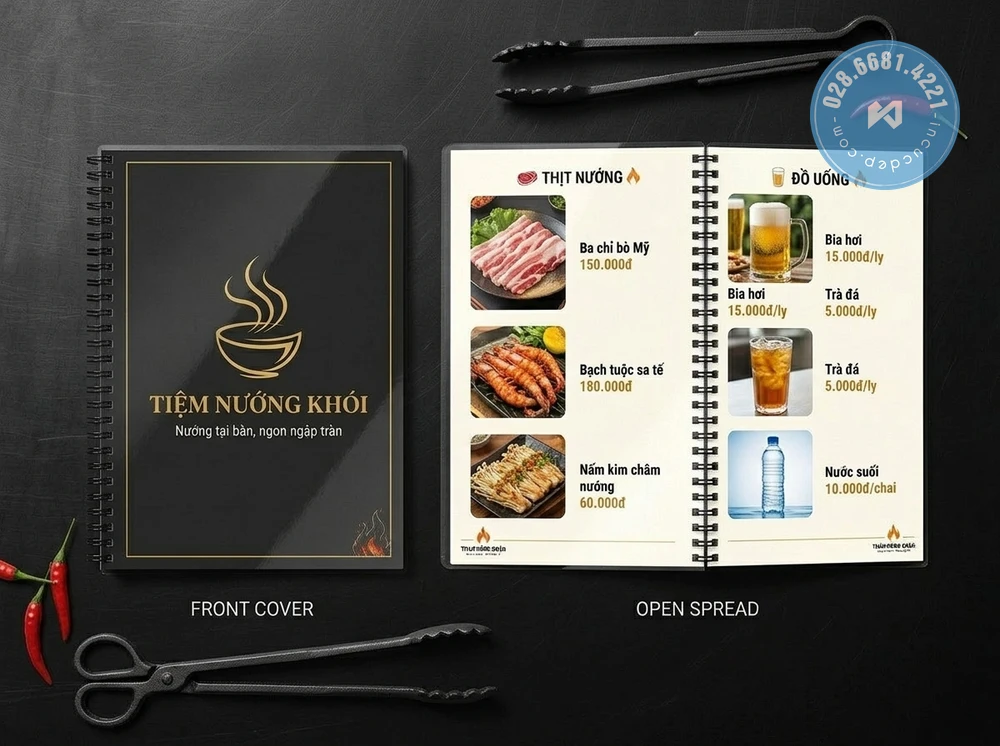xưởng in thực đơn menu plastic lò xo quận 5