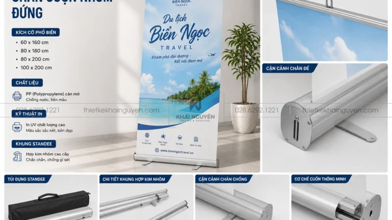In Poster Standee Kèm Chân Cuộn Nhôm Hoặc Chữ X