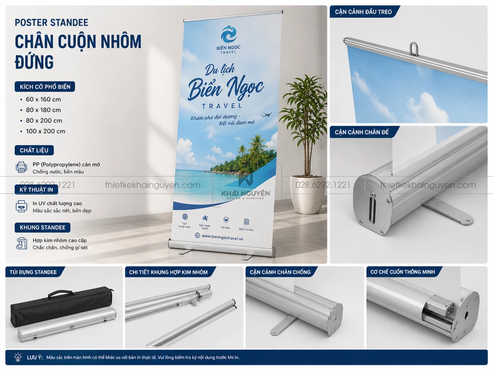 In Poster Standee Kèm Chân Cuộn Nhôm Hoặc Chữ X