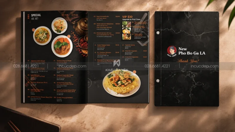 Quy Cách In Menu Mở Phẳng, Menu Chữ A Cho Nhà Hàng