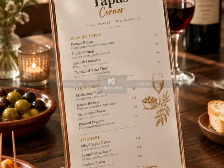 Menu Mica Để Bàn Cao Cấp Giá Xưởng In Nhanh Giá Rẻ TPHCM