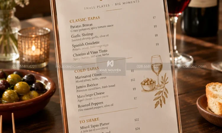 Menu Mica Để Bàn Cao Cấp Giá Xưởng In Nhanh Giá Rẻ TPHCM